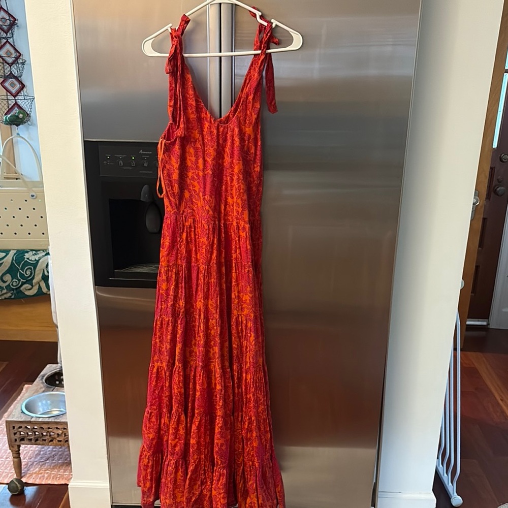 Free People Red Pleated Maxi Sundress